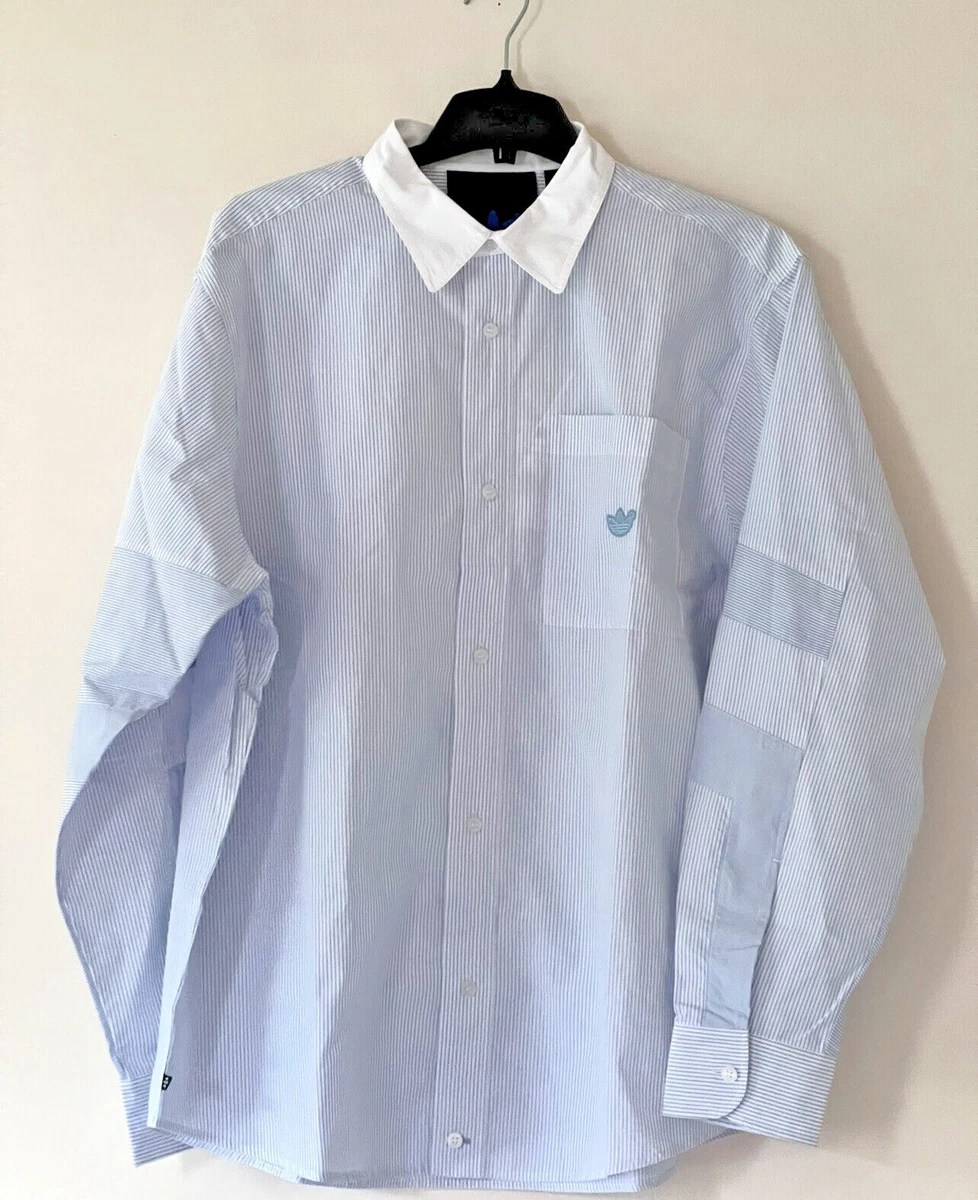 Grammatica voorzichtig Aanpassing NWT Adidas Men White/ Blue Button Up Shirt Size M Striped Long Sleeve | eBay