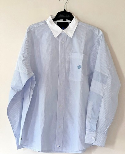 NWT Adidas Men White/ Blue Button Up Shirt Size M Striped Long Sleeve | eBay