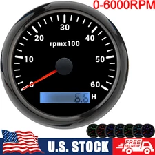 85mm Black 7 Colors LED Tachometer Gauge 0-6000RPM for Car Boat Truck US STOCK  