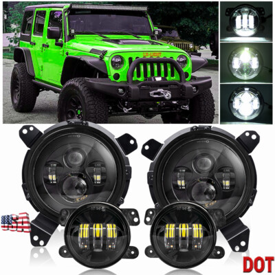LED Headlights&9'' Brackets&4'' Fog Lights For Jeep JL Gladiator Rubicon 2018-2024