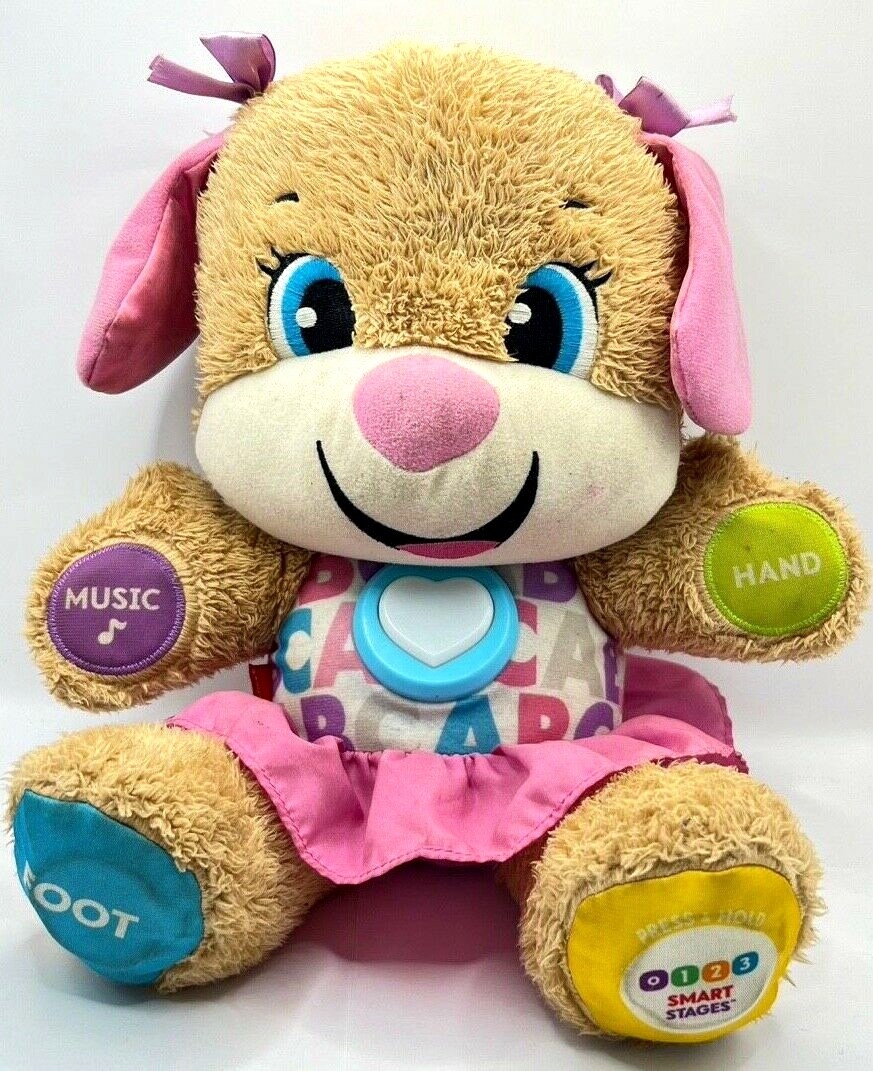 Fisher Price Tummy Puppy Dog Talking Musical Plush Toy W/3 Smart Learning  Stages