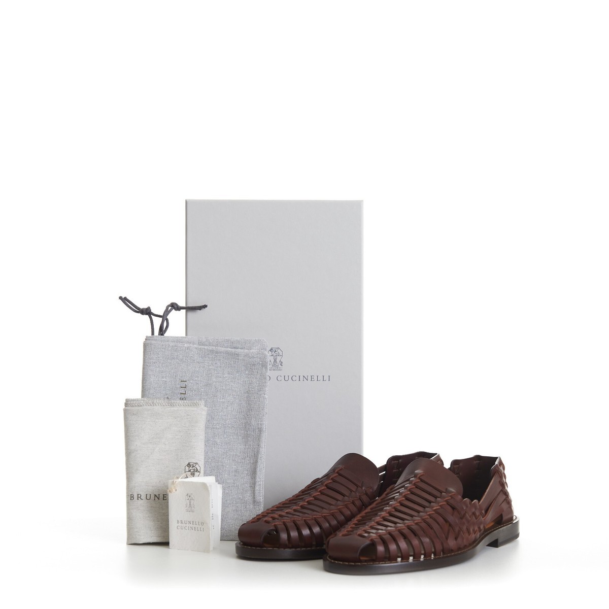 BRUNELLO CUCINELLI 1395$ Brown Woven Sandals Loafers  display picture 2