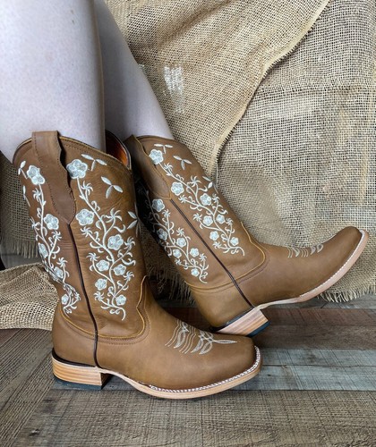 Women's Western Rodeo Square Toe SUNFLOWER Cowgirl Boots Bota de Mujer GIRASOL