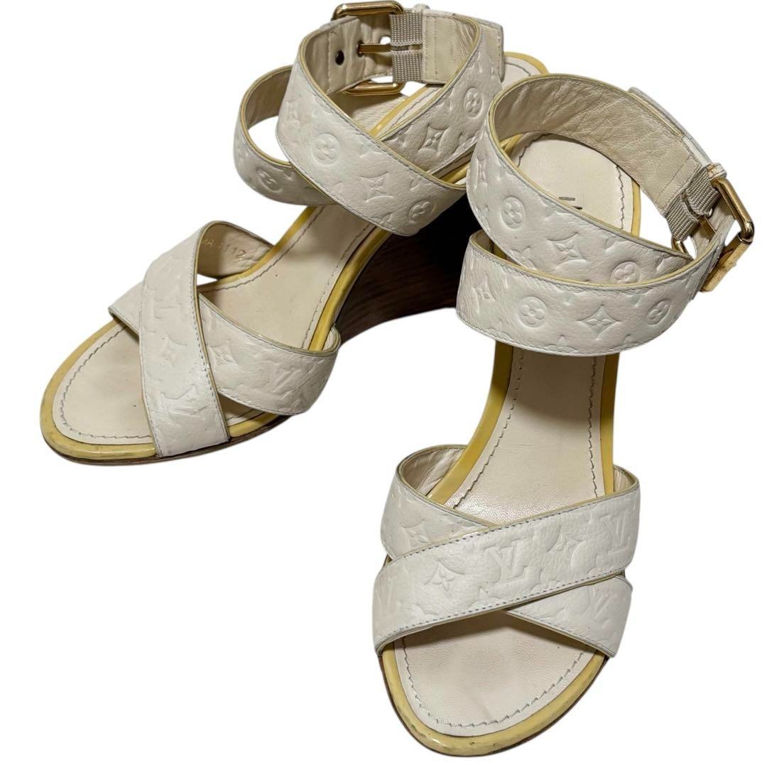 LOUIS VUITTON White Wedge Sandals Size 36.5 23.5 Womens Preowned Luxury Shoes