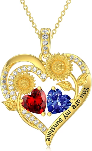 Double Birthstone Necklace 14K Gold Plated You Are My Sunshine Sunflower Necklac - product listing photo