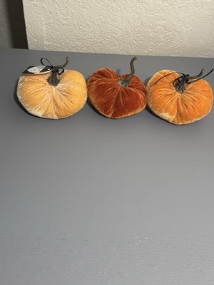 Velvet Pumpkins w/Stems Fall Decoration-Lot of 3