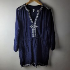 Gap Women Size M Navy Blue Embroidered Trim Tunic Dress Casual Summer Relaxed
