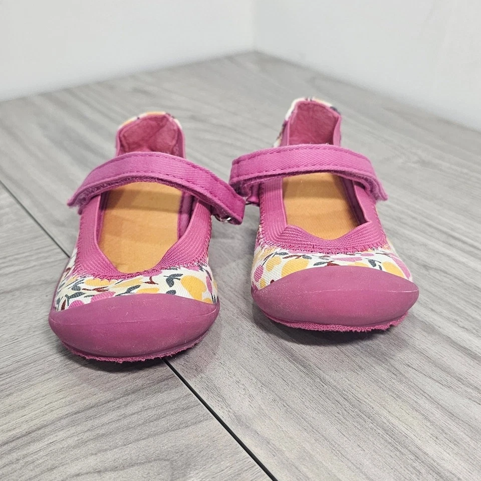 Hanna Andersson Pink Orange Floral Canvas Mary Jane Shoes Toddler Little Girls 8 - Image 2 of 4