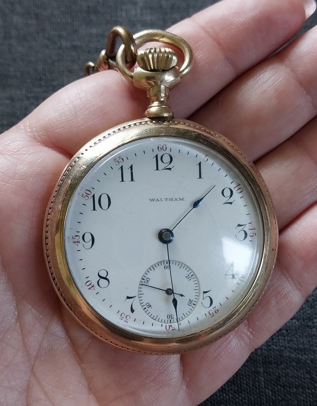 1898 WALTHAM 15J 16S Gold Filled Pocket Watch Fahys Montauk Case & Derco Chain