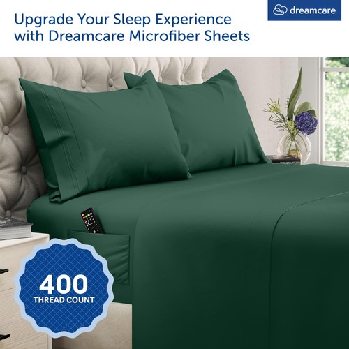DREAMCARE Queen Sheet Set – 4 pcs - Extra Deep, 16 - Emerald Green - Imagen 2 de 8