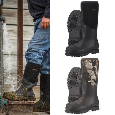 HISEA Men Waterproof Rain Boots Rubber Neoprene Snow Boots Hunting Mud Work Boot
