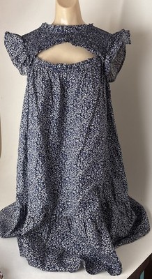 Old Navy 2X Shift Dress Navy Floral Flutter Short Sleeve Smocked Cutout chest