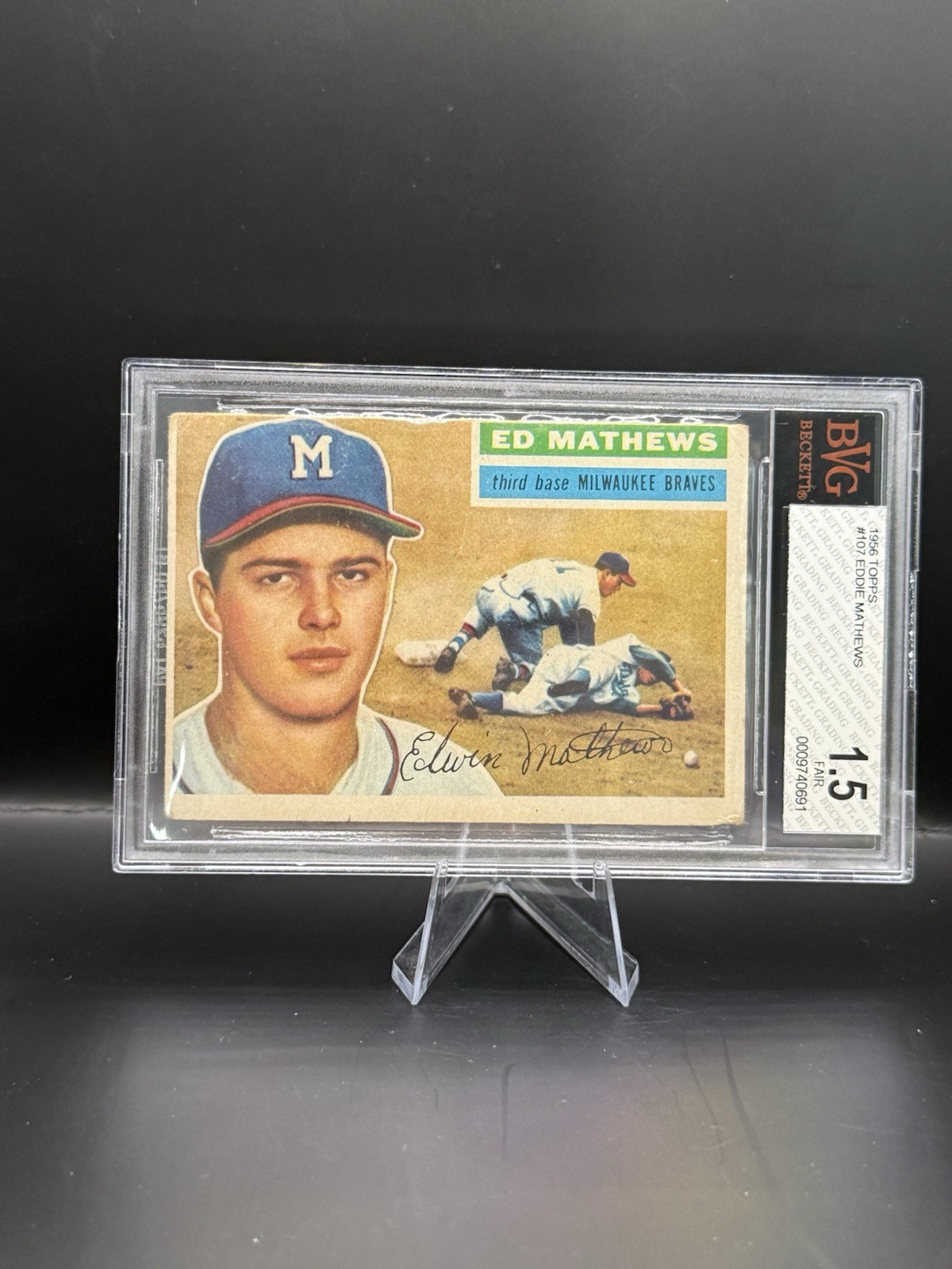 1956 Topps #107 Eddie Ed Mathews Gray Back SGC 1.5