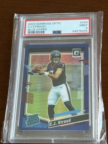 2023 Panini Optic - Rated Rookie C.J. Stroud #244 Blue Hyper Prizm (RC) PSA 9