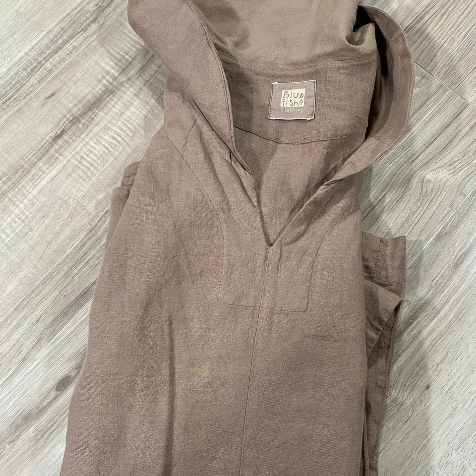 Vintage Blue Fish Clothing Linen Top Dress Womens Size 2 Art Lagenlook USA Made - Image 3 of 4