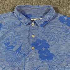 Tommy Bahama Miramar Blooms Blue Floral Hawaiian Polo Golf Shirt Mens Medium