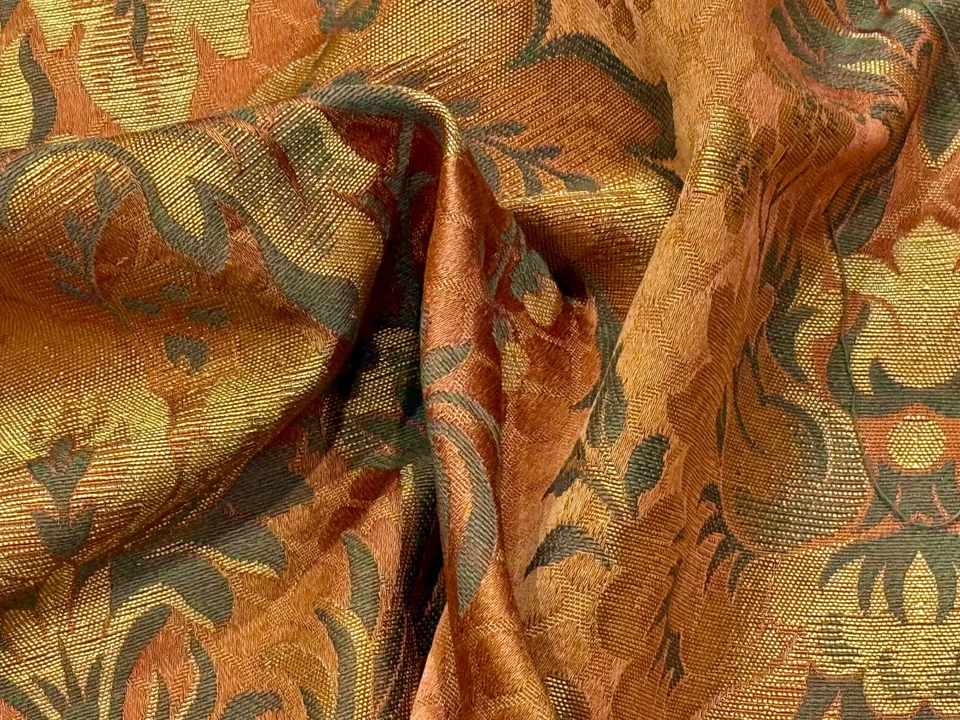 Cortina drapeada vintage década de 1920 laranja cetim damasco artes e artesanato Deco Barkcloth Era - Imagem 4 de 4