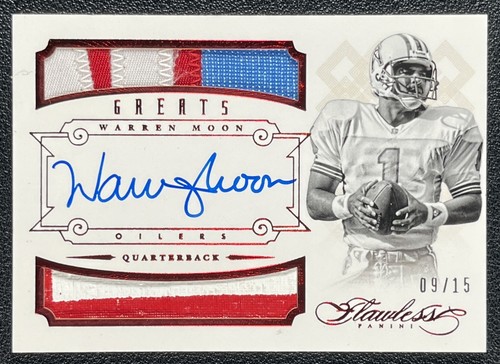 WARREN MOON 2014 PANINI FLAWLESS #58 GREATS DUAL GAME-USED PATCH AUTO RUBY 09/15