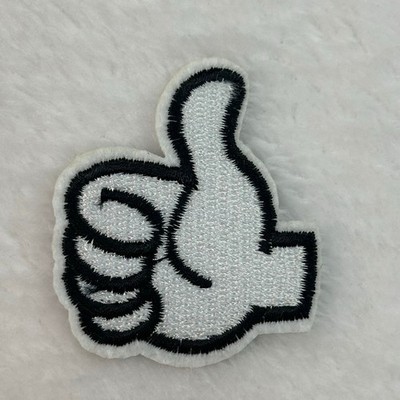 Thumbs Up Cartoon Hand Iron On Patch Small White Black Embroidered Applique