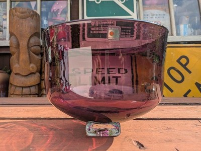 Blenko Mundgeblasene Glas Standschale Herzstück Schale in Amethyst - Neuwertig