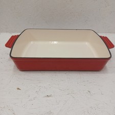 Vintage Cast Iron Enameled baking pan red/white 9"X12"