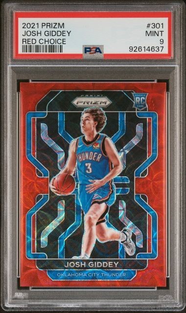 Josh Giddey 2021-22 Panini Prizm Prizms Red Choice #301 (RC) OKC! 36/88 PSA 9