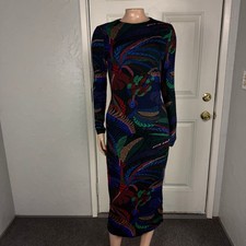 Farm Rio Amazonia Night Midi Dress XS Stretch Long Sleeve Lenzing Modal G3-6