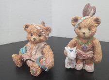 Vintage Teddy Bear Resin Figurines Indian Dress Up Pastel Set 2 1990s
