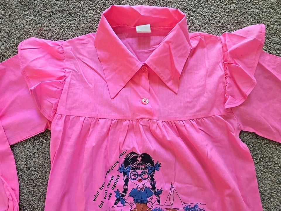 Blusa De Colección Años 60 70 ILGWU Algodón Gráfico Rosa Caliente 10 Foto 3 de 4