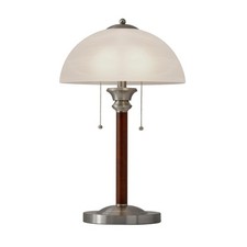 Adesso Table Lamp with Dual Pull Chains, Walnut Rubberwood Finish, Frosted Glass