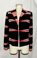 Linda Allard Ellen Tracy Open Front Jacket Black w/Red Ivory Stripes 2