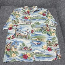 VTG Reyn Spooner Shirt Men 2XL Hawaiian Tradition Airplane Tourist Island Resort