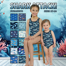 Girls Shark Print Swimsuit Kids Ocean Sea Life One Piece Tank Suit 1