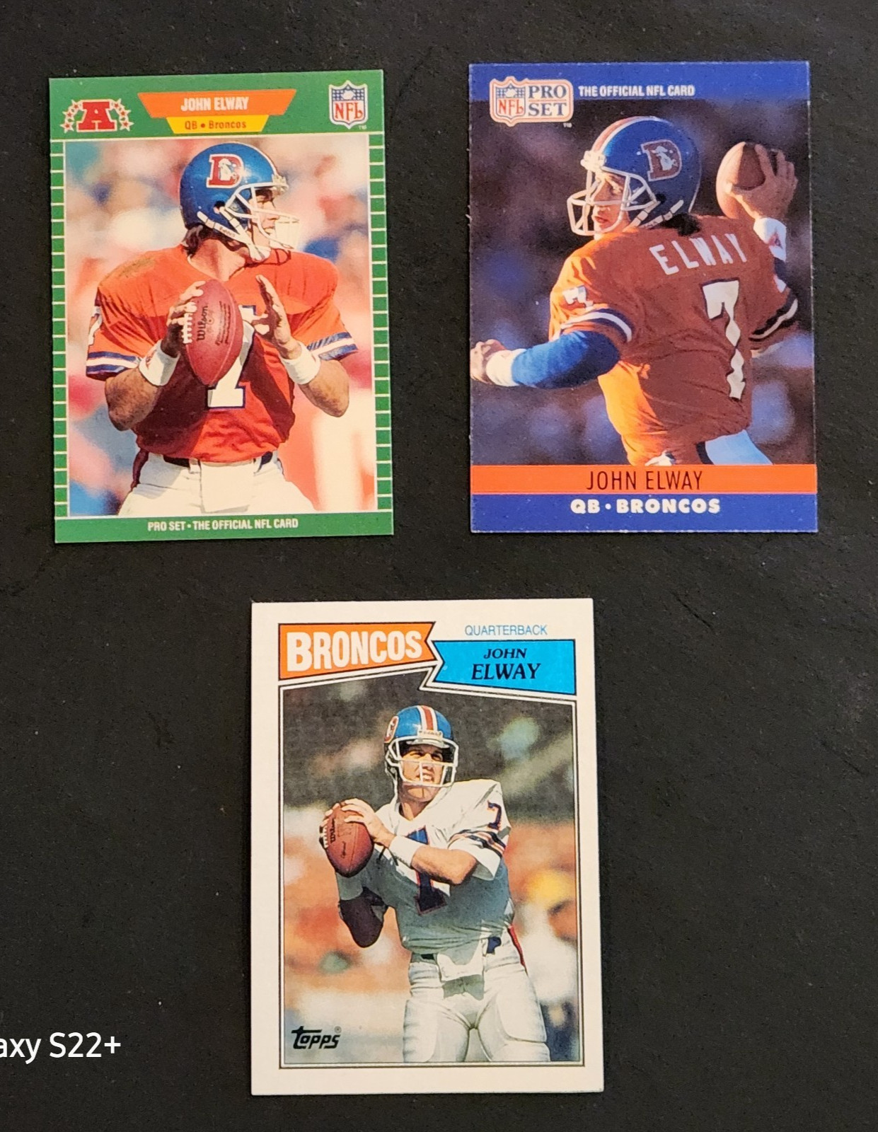 John Elway 1987 Topps #31 & 1989 #100,1990 #88 Pro Set