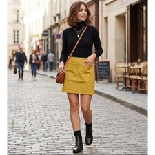 Anthropologie Maeve Linen Blend Patch Pocket Mini Skirt Mustard Yellow XL