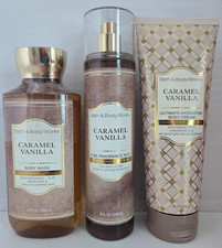 Bath Body Works Caramel Vanilla Fragrance Mist, Body Cream Body Wash - 3 Pc.