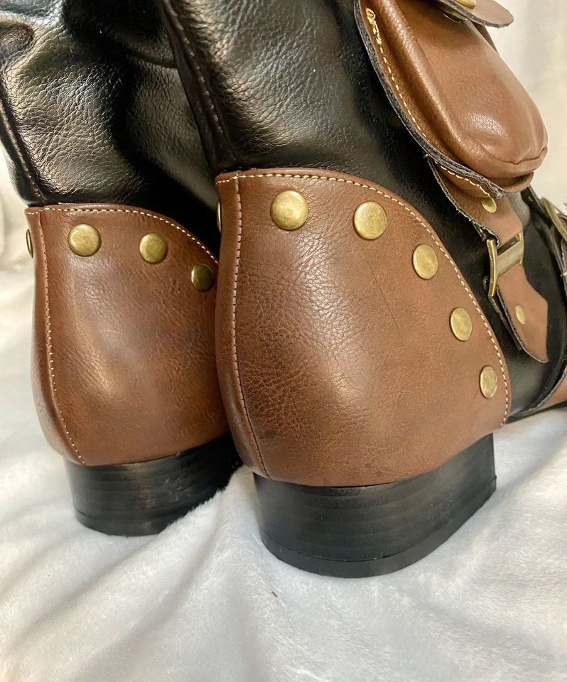 3 Pocket Western Steampunk Women’s Boots, Multiple Buckles &Side Zipper ,size 10 - Image 3 of 4