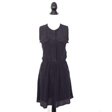 Madewell Button Front Black Silk Dress Chest Pockets Sleeveless Size XS 
