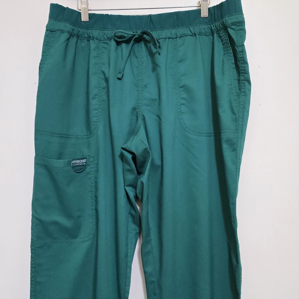 CHEROKEE women's size Large WW105 Mid Rise  Scrubs Tapered Pants Hunter Green - Image 3 of 4