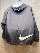 Vintage 80s 90s Nike Mens Large Jacket Big Swoosh Drill Y2K Rare Black White