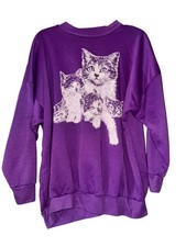 Oversized XXL vintage all over graphic Purple Cat Print Sweatshirt glitter