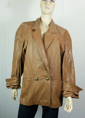 80er j. vintage LEDERJACKE  gr. 36 caramelfarbenes leder chiwitt bestickte ärmel - Bild 1 von 4