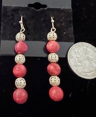 Handwerk Sterling Silber Spitze Perlen Rosa Achat Perlen Ohrringe Southwestern