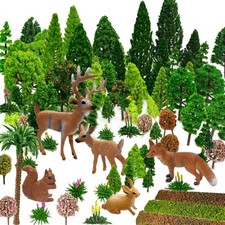 Mixed Model Trees, 70pcs, 1.5-6 inch 4-16 cm , Ho Scale Bushes with Animals F...