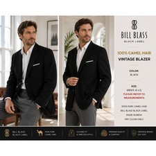 Bill Blass Black Label Blazer Mens 42L Black 100 Camel Hair Vintage Sport Coat