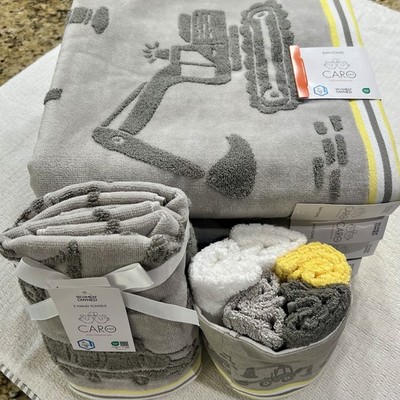 CARO Construction Builder Kids 11 Pc Set 4 Bath Towels  / 2 Hand  /5 Wash  Boys