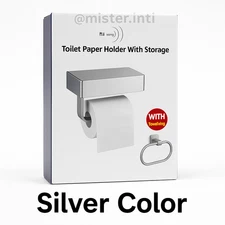 Toilet Paper Holder with Shelf + Towel Ring | Stainless Steel Wall Mount |Silver