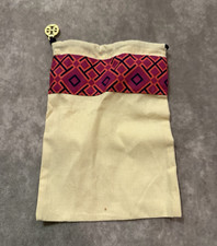 Tory Burch Beige Drawstring Dustbag Pouch Geometric Print Logo Accent, Women