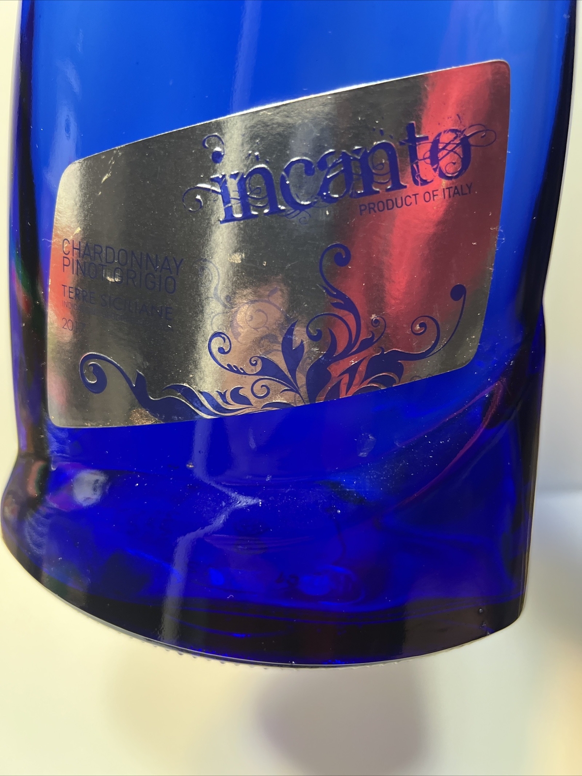 Blue Cobalt Bottle Art Glass Long Neck Decanter Incanto 2017 Tall 19" Home Decor eBay