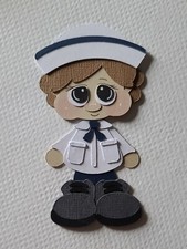 Navy Gal Brown Hair. Scrapbook, Card Making Paper Piecing